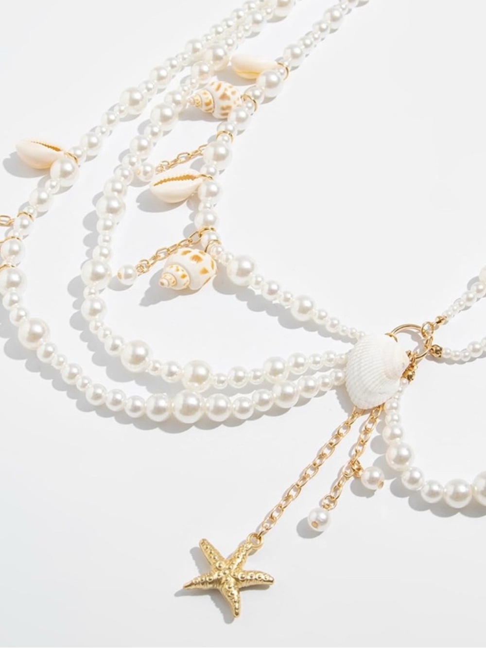 Pearl Shell Beach Waist Chain Belt – White & Gold - Picture 3 of 6
